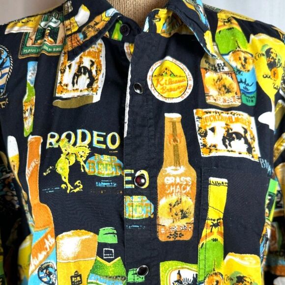 MARTINI RANCH Western Beer Rodeo Vintage Hawaiian Snap Button Up Long Sleeve LG - Picture 2 of 7